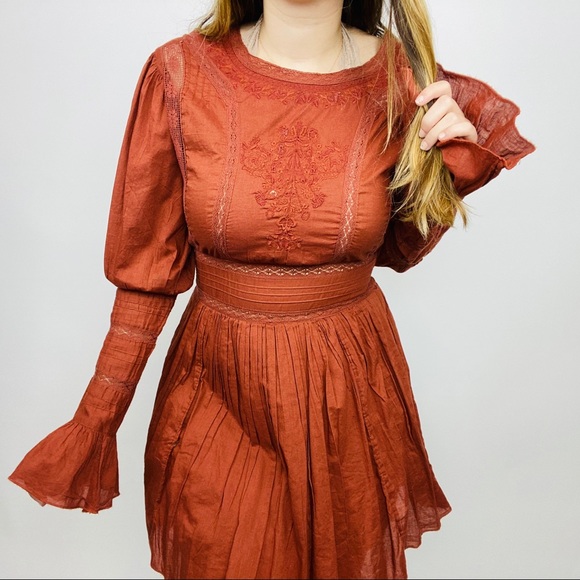 Free People rust orange long sleeve lace dress - Picture 5 of 7